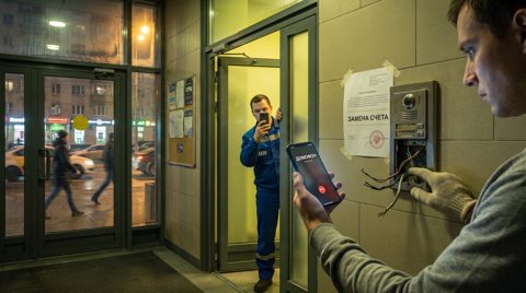 Мошенническая схема с фальшивой заменой домофона и поддельным уведомлением Росфинмониторинга в подъезде жилого дома