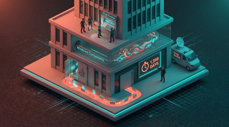 Шпион в коридоре госучреждения маскирует устройство управления Stingy Basilisk под системные часы Windows с индикатором W32Time