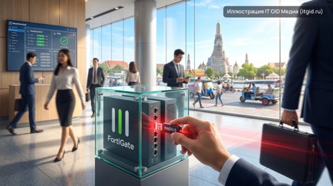 Злоумышленник подключает USB-накопитель RADIUS к межсетевому экрану FortiGate для взлома тайского провайдера