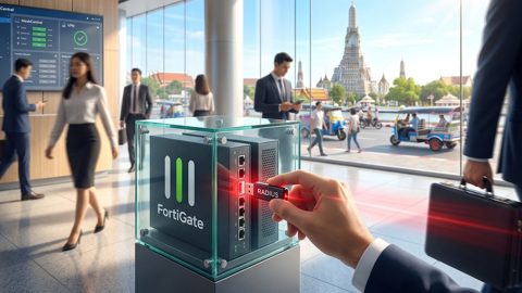 Злоумышленник подключает USB-накопитель RADIUS к межсетевому экрану FortiGate для взлома тайского провайдера